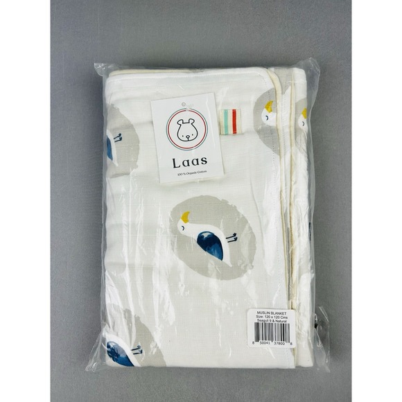 Laas Other - Laas 100%‎ Organic Cotton Muslin Blanket Seagulls NEW 120cm NIP